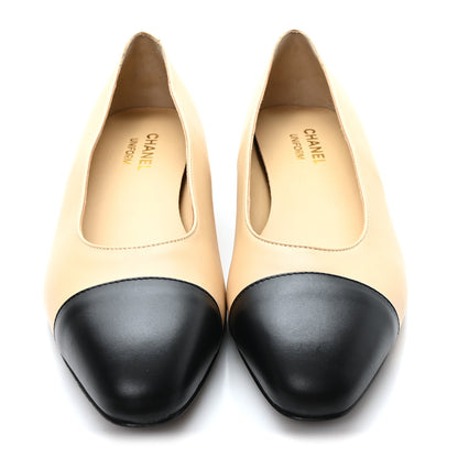 Chanel Lambskin Cap Toe CC Uniform Ballerina Flats 40.5 Beige Black 3 of 9
