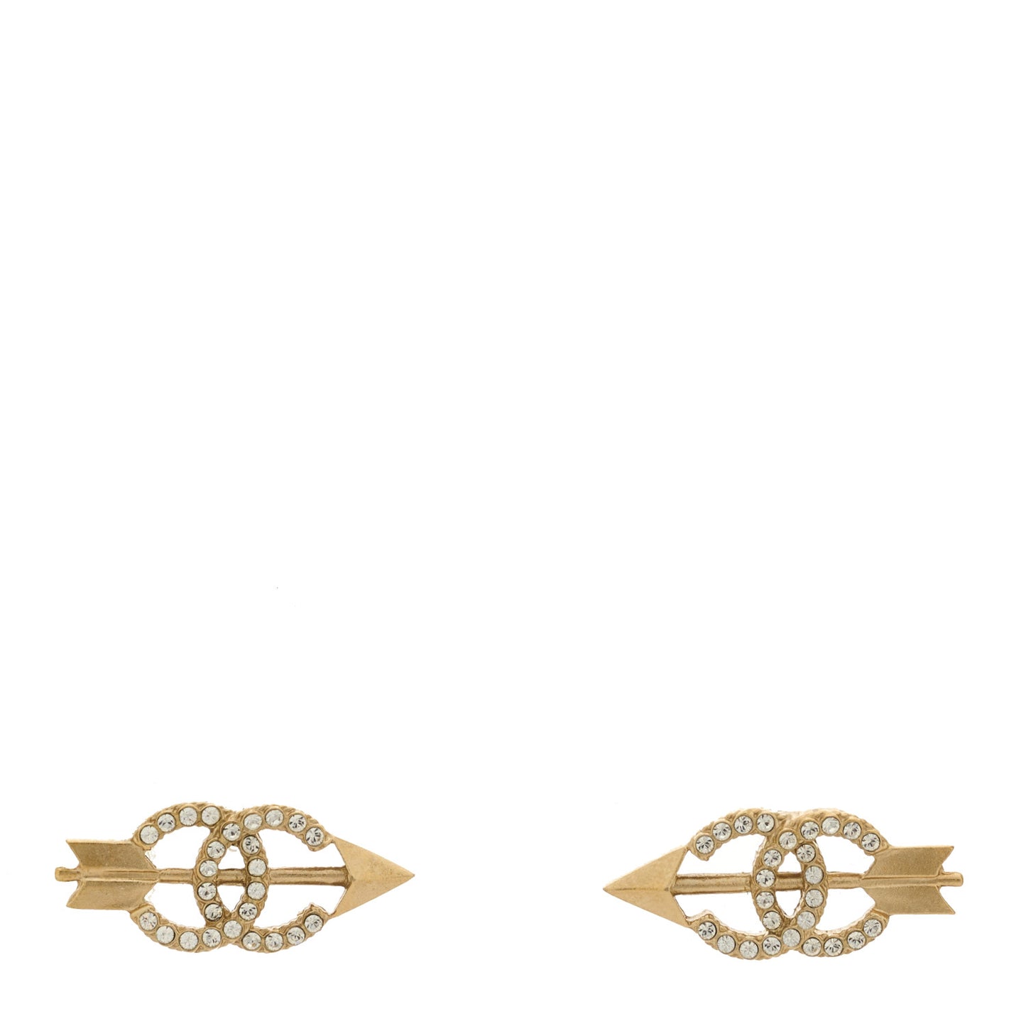 Metal Crystal CC Arrow Earrings Gold