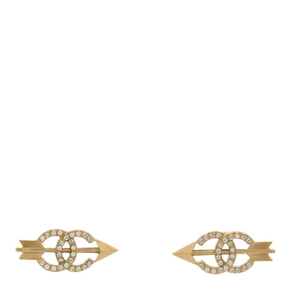 Chanel Metal Crystal CC Arrow Earrings Gold 1 of 4