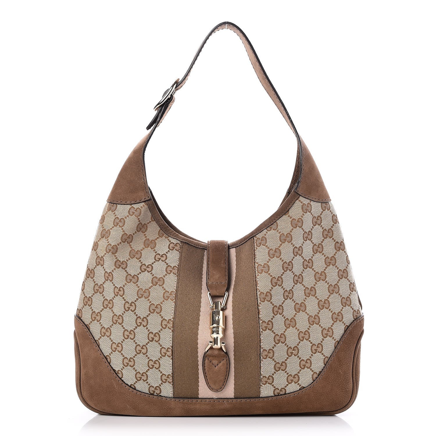 Gucci Monogram Web Medium Jackie O Hobo Brown 1 of 8