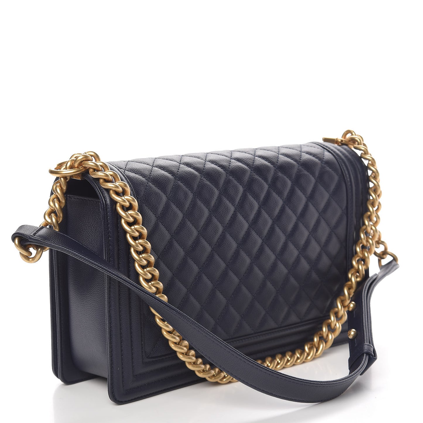 Caviar Quilted New Medium Boy Flap Dark Navy Blue