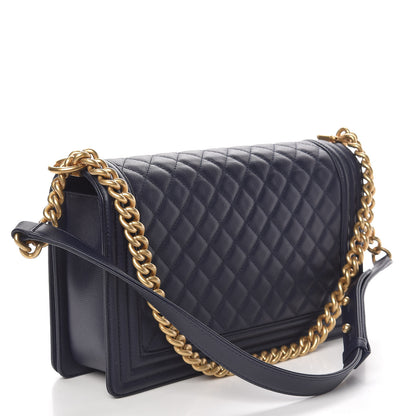 Chanel Caviar Quilted New Medium Boy Flap Dark Navy Blue 3 of 11