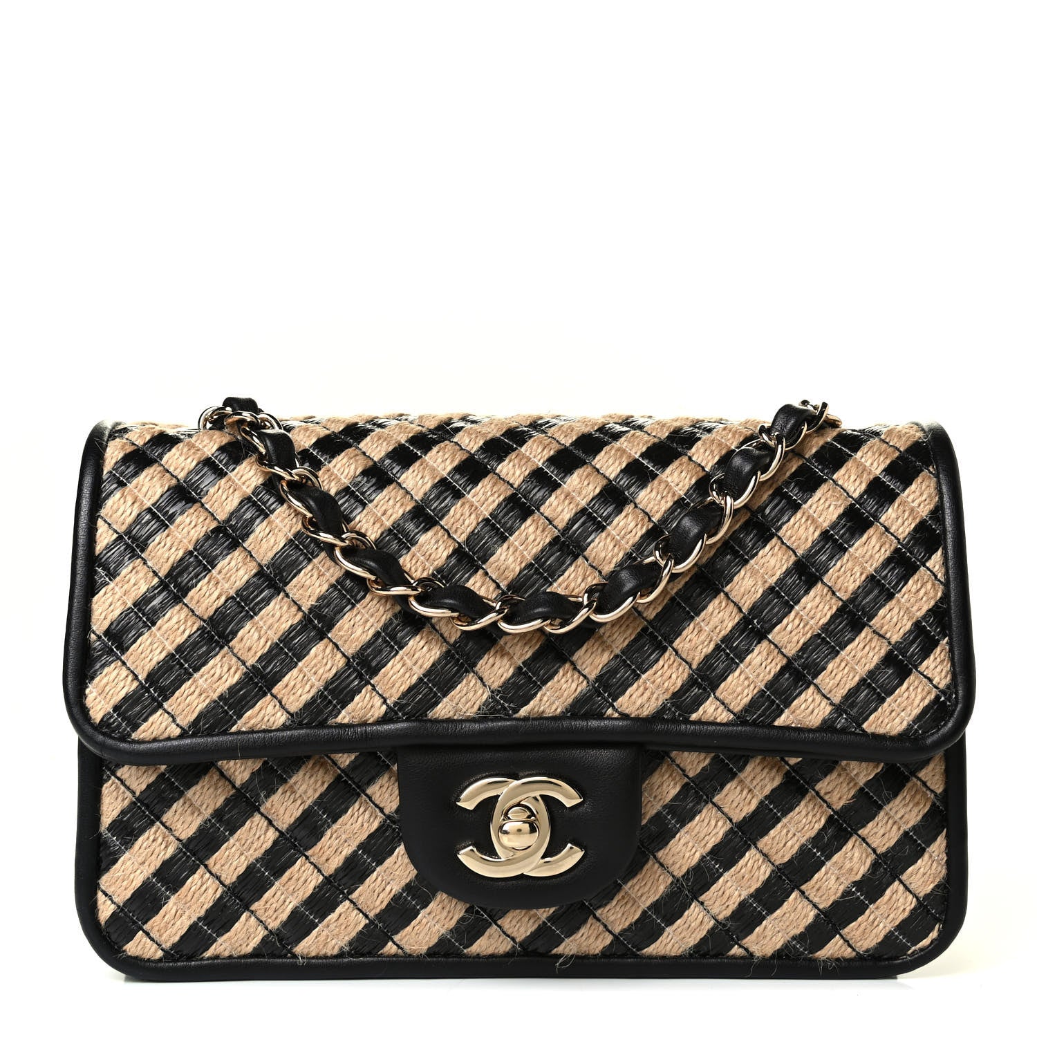 Chanel Raffia Jute Striped Mini Urban Jungle Flap Black Beige 1 of 7
