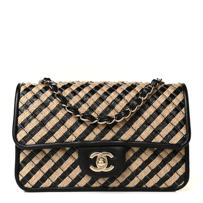 Chanel Raffia Jute Striped Mini Urban Jungle Flap Black Beige 1 of 7