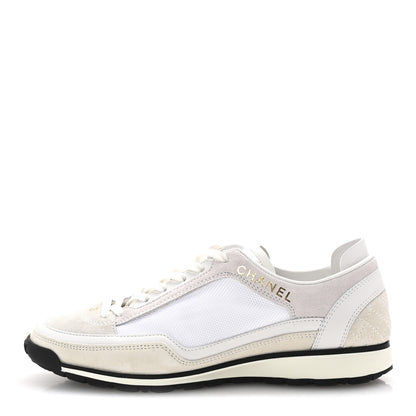 Chanel Suede Calfskin Fabric CC Sneakers 36 Light Pink White 1 of 10