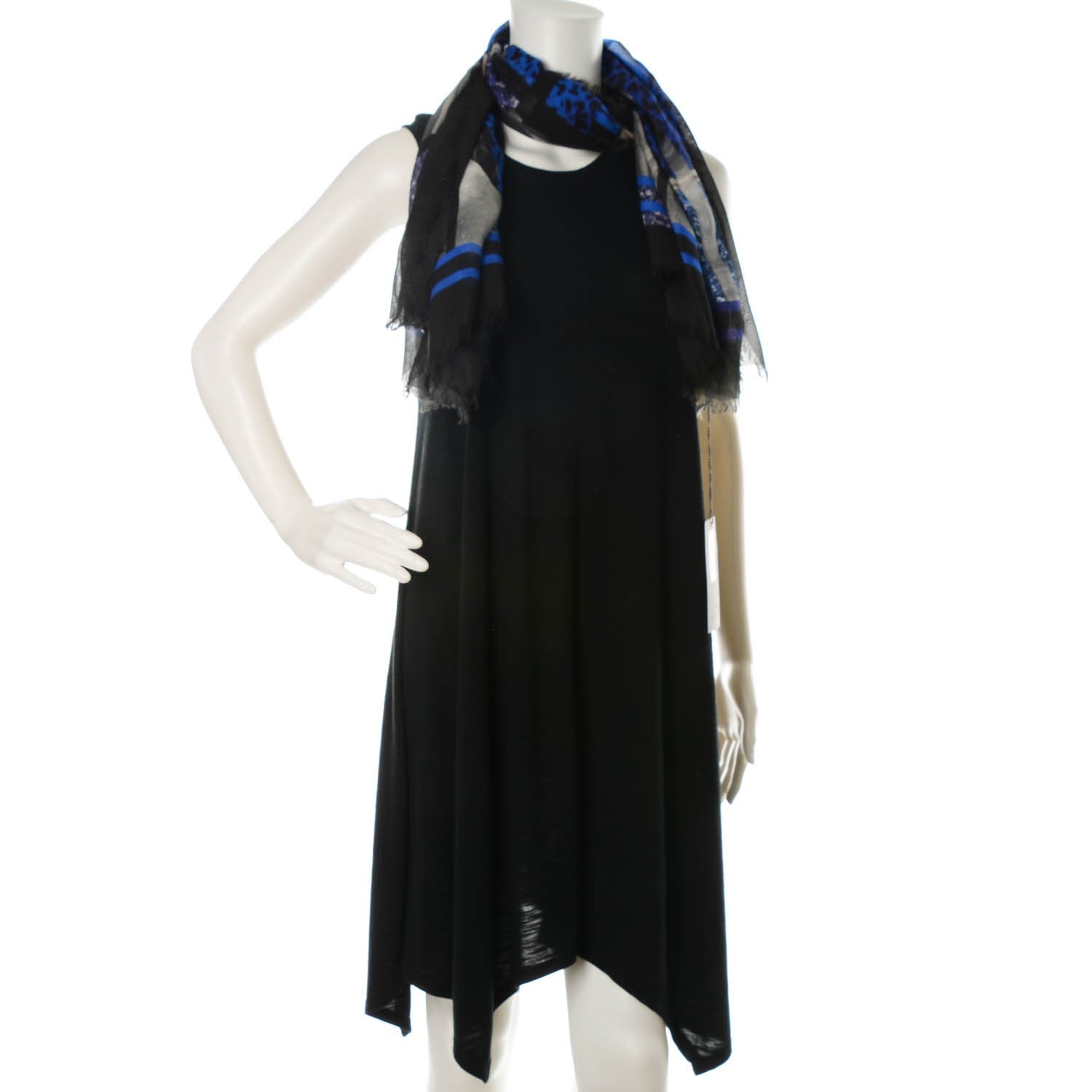 Alexander McQueen Modal Silk Perspex Patchwork Printed Scarf Blue Black 2 of 5