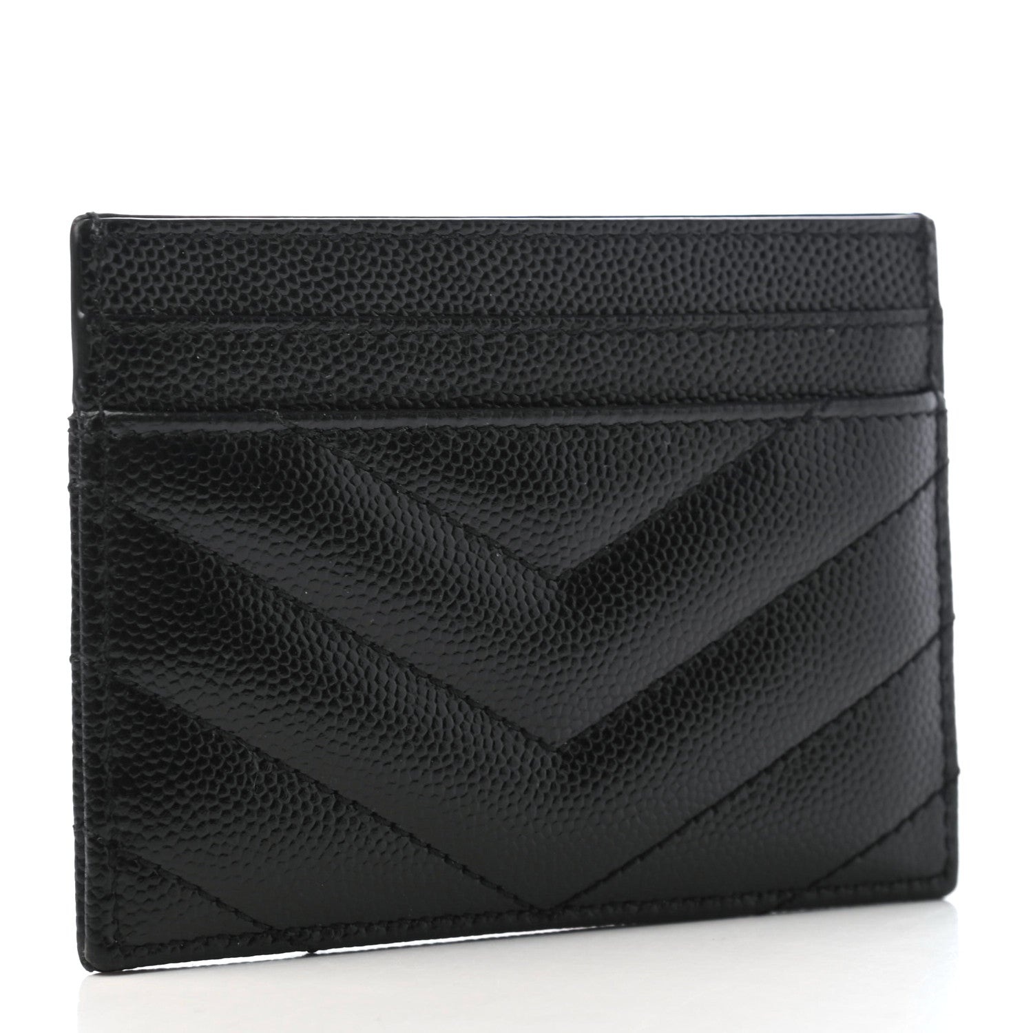 Saint Laurent Grain De Poudre Matelasse Chevron Monogram Credit Card Case Black 3 of 8