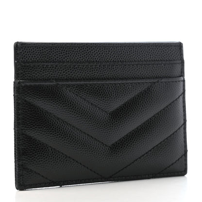 Saint Laurent Grain De Poudre Matelasse Chevron Monogram Credit Card Case Black 3 of 8