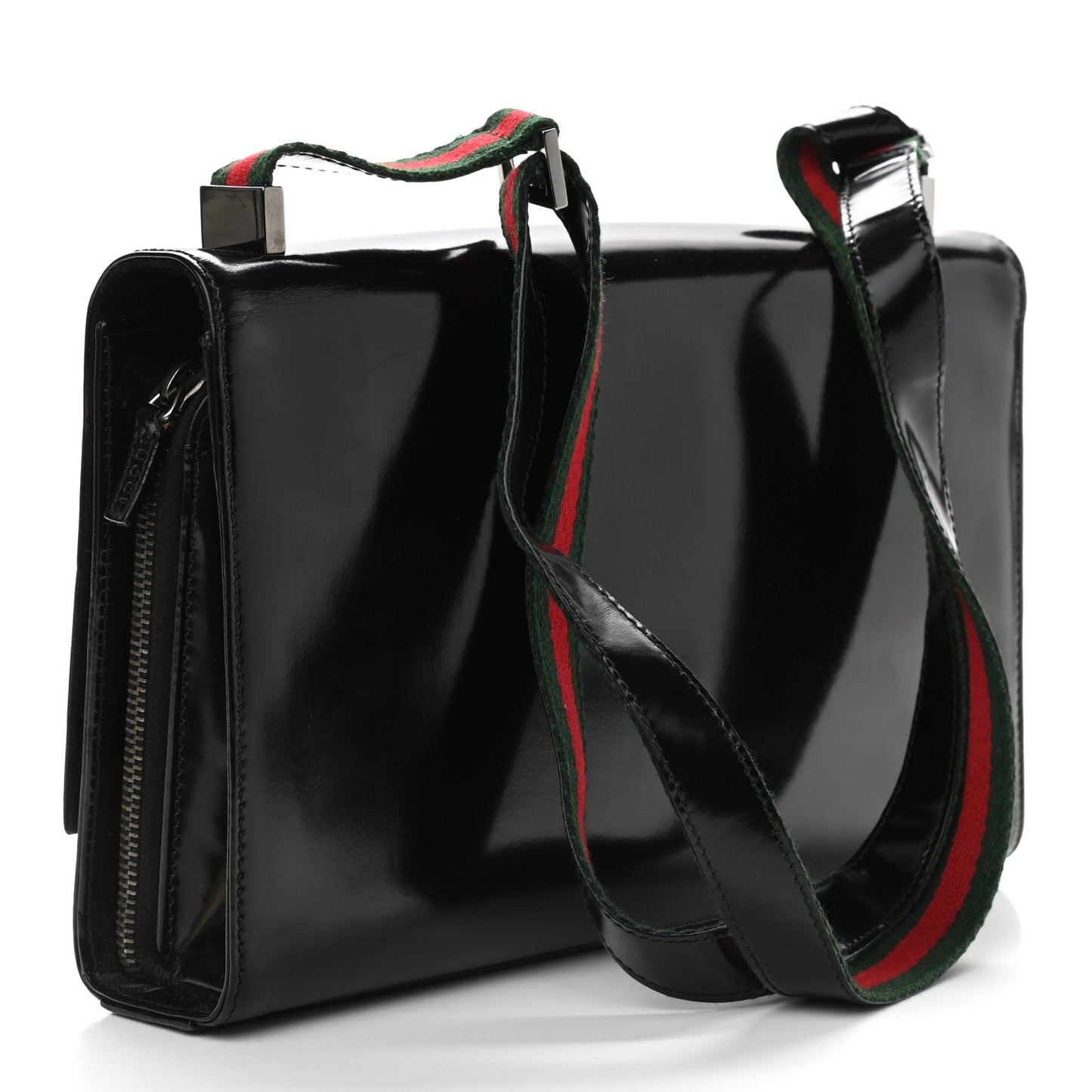 Patent Web Shoulder Bag Black