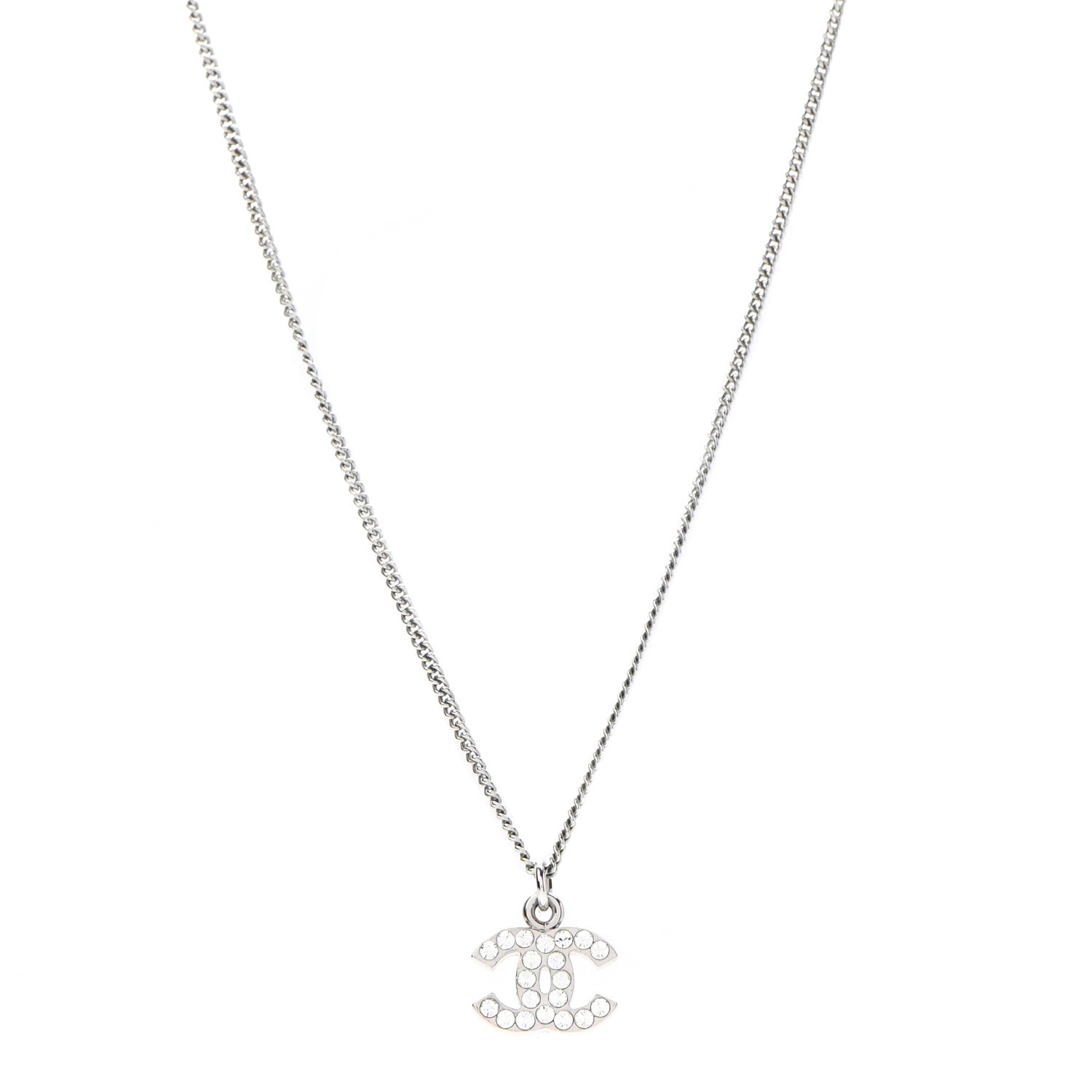 Chanel Crystal CC Pendant Necklace Silver 1 of 5