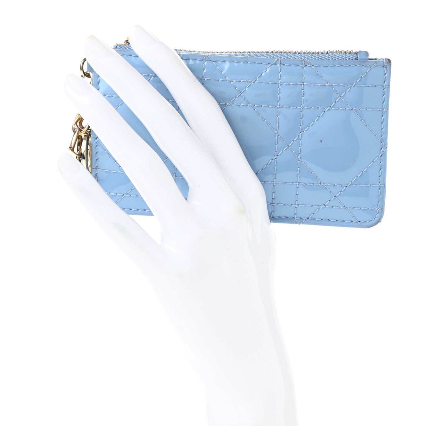 Patent Cannage Lady Dior Key Pouch Blue