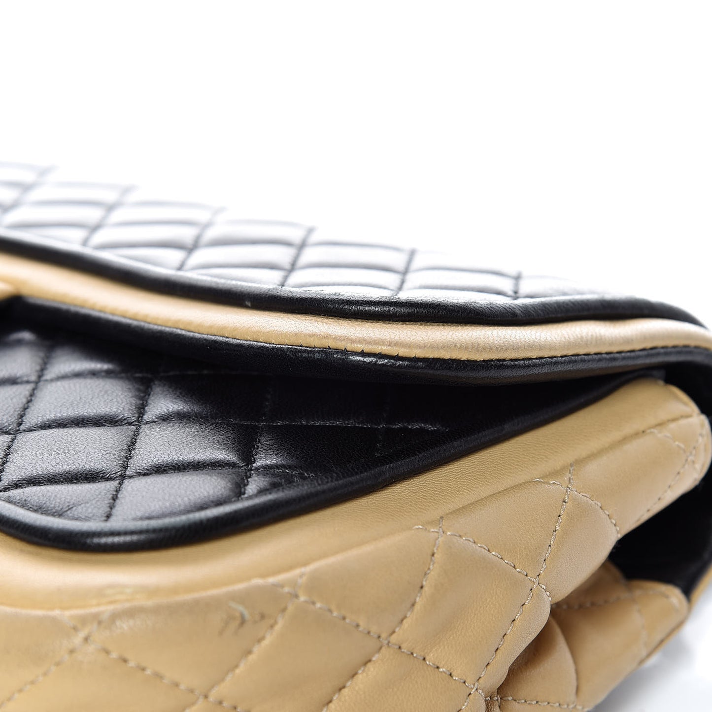 Lambskin Quilted Medium Twist Two Tone Flap Bag Black Beige