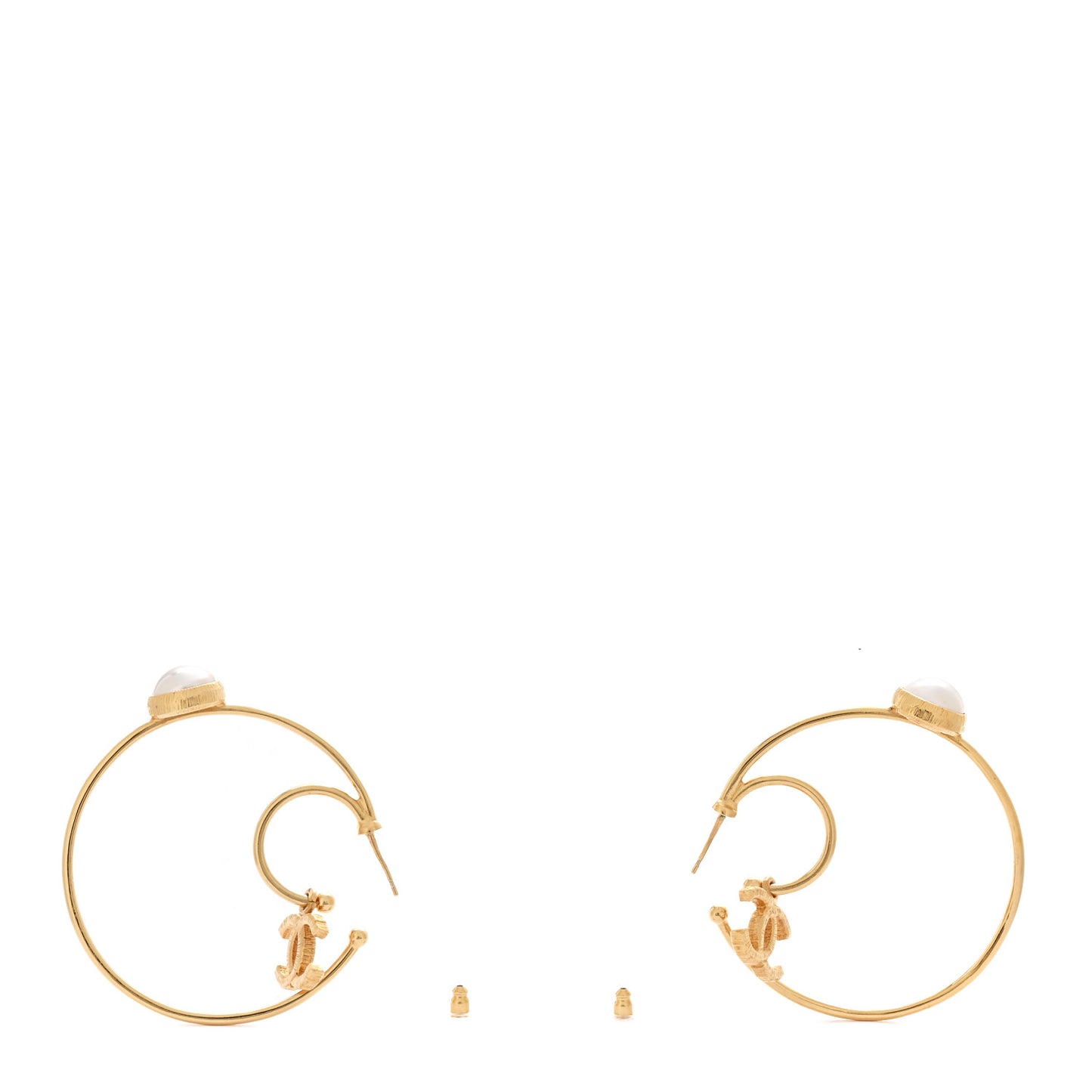 Pearl CC Tags Hoop Earrings Gold