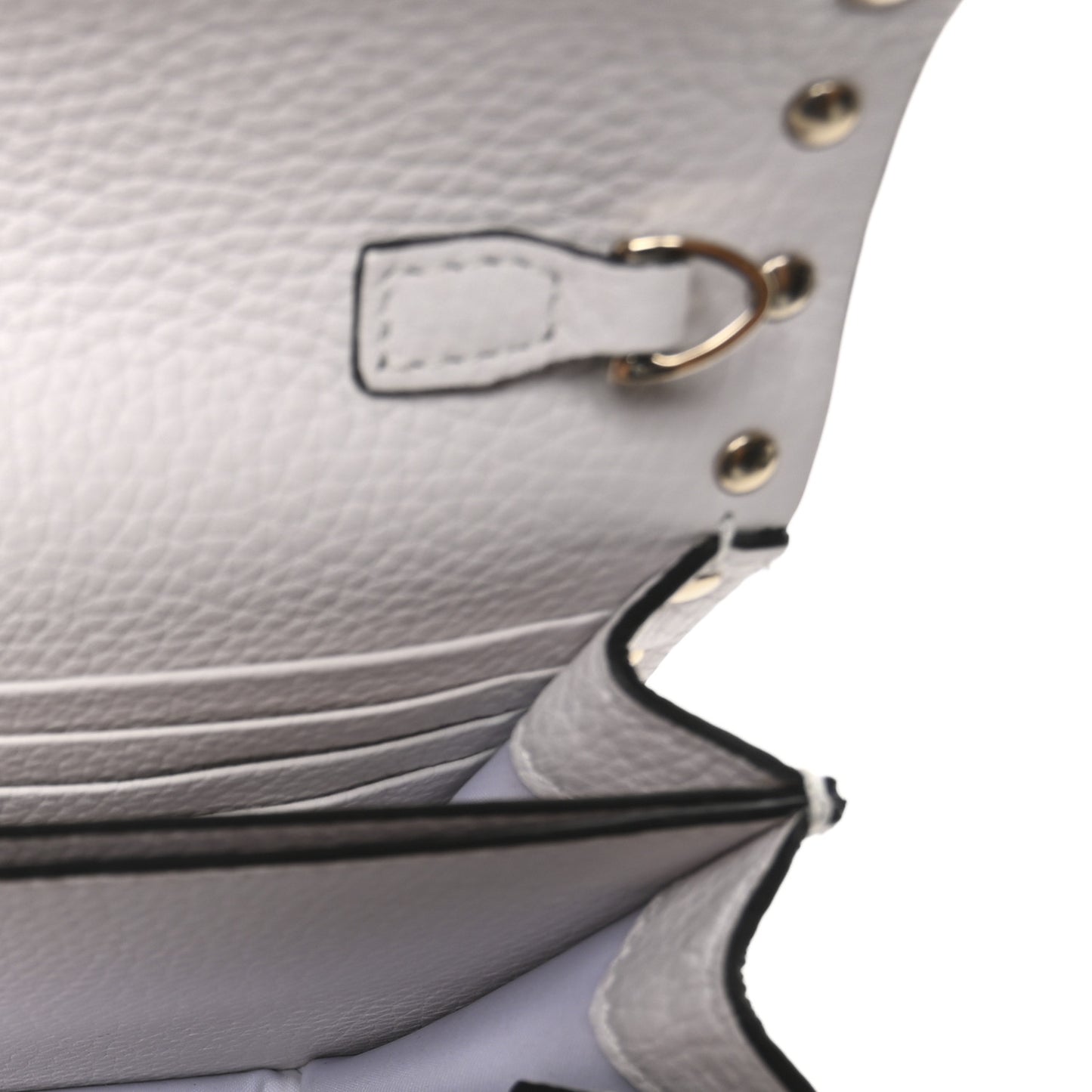 Grainy Calfskin Rockstud Chain Pouch White