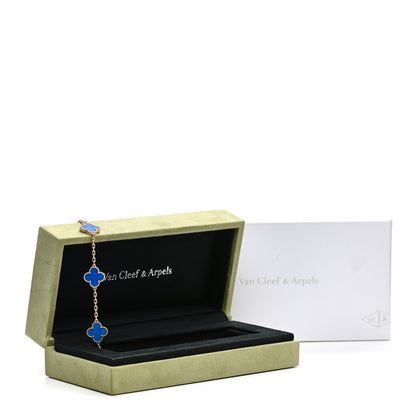 Van Cleef & Arpels 18K Yellow Gold Blue Agate 5 Motifs Vintage Alhambra Bracelet 6 of 6