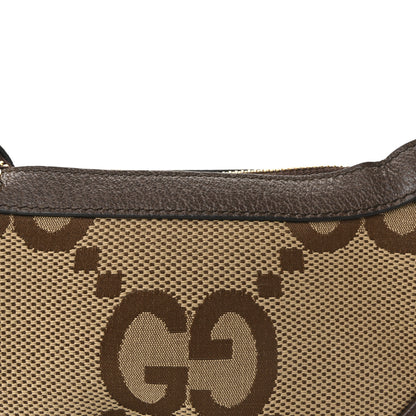 Gucci Monogram Jumbo GG Textured Dollar Calfskin Web Mini Ophidia Half Moon Hobo Camel Ebony New Acero 7 of 9