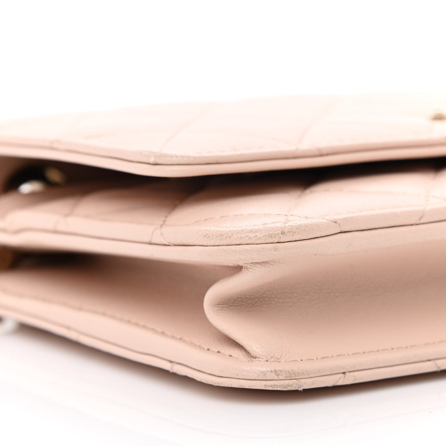 Lambskin Quilted Trendy CC Wallet On Chain WOC Light Beige