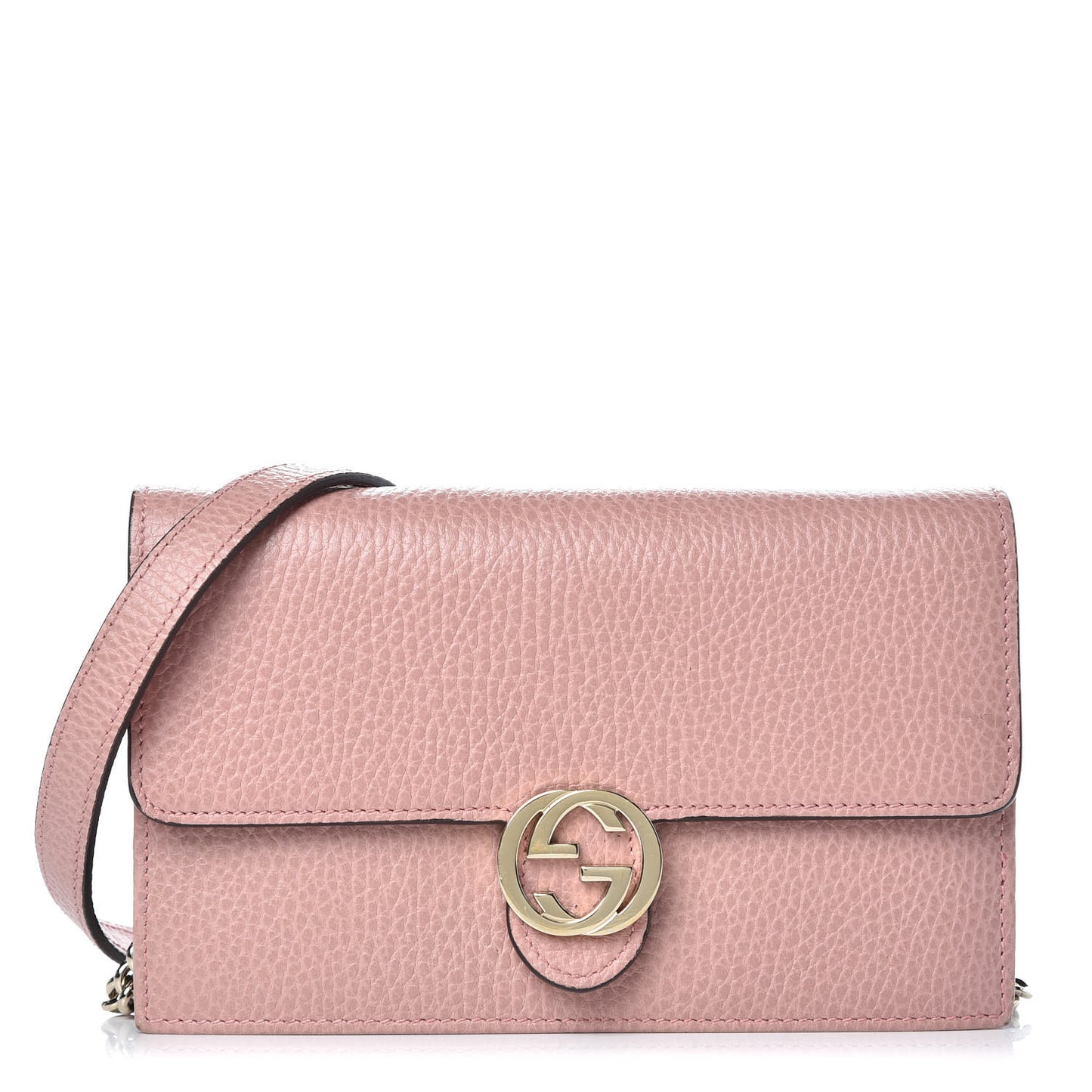 Dollar Calfskin Interlocking G Chain Wallet Soft Pink