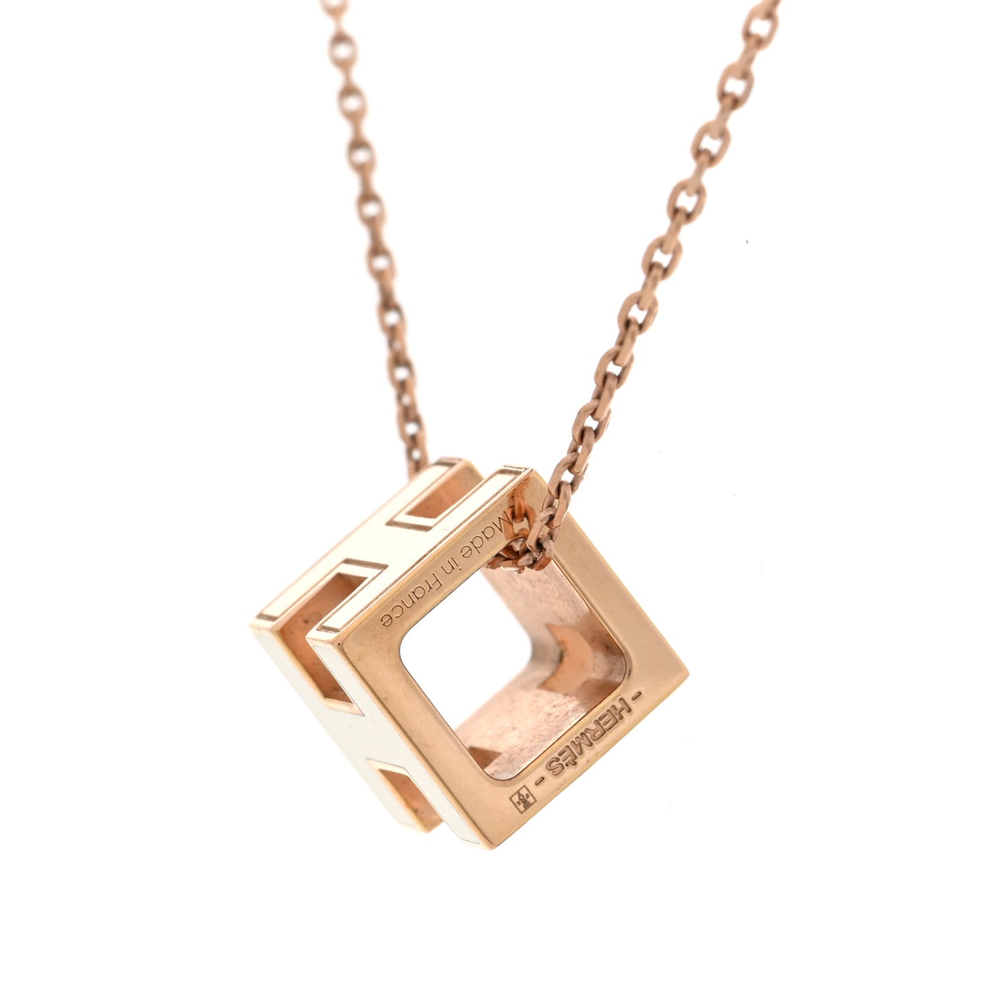 Rose Gold Lacquered Cage d'H Pendant Necklace White