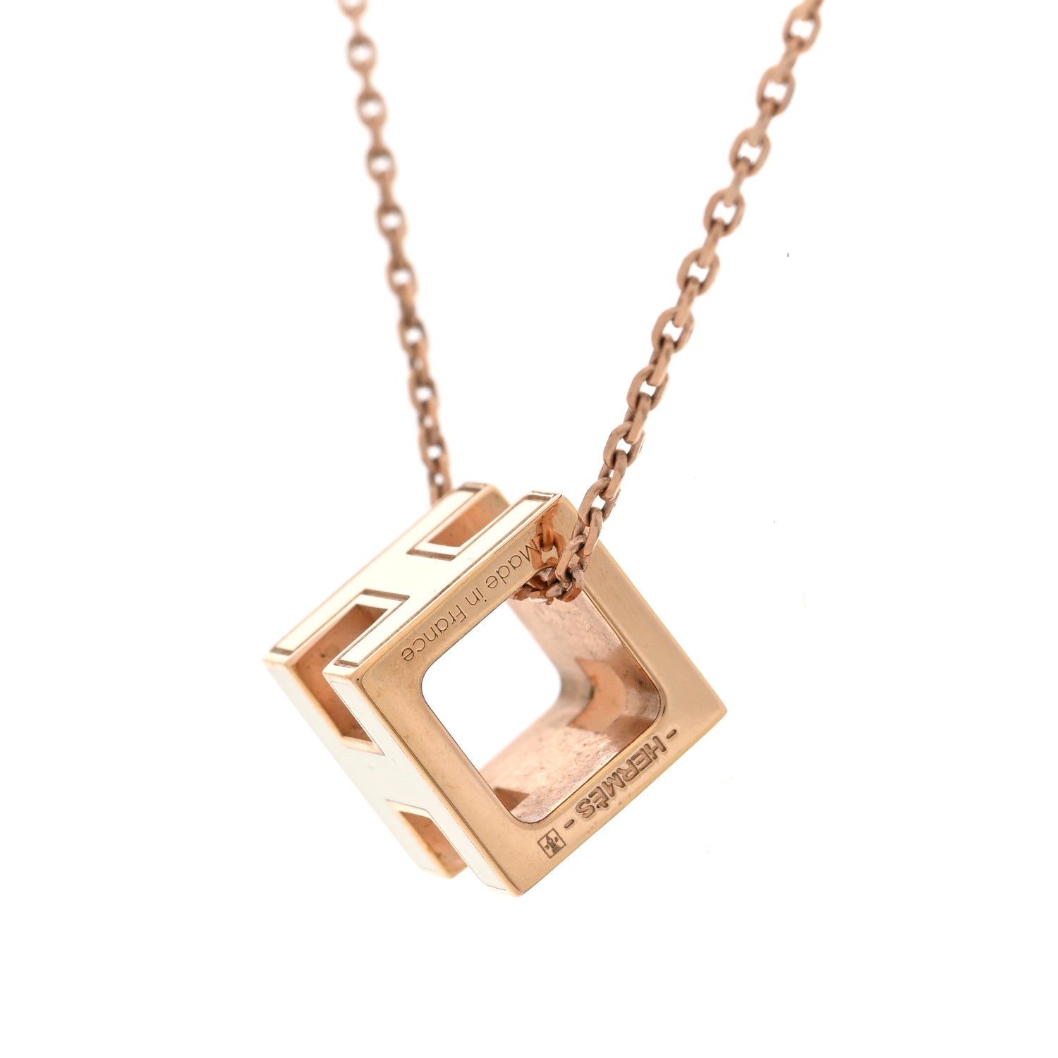 Hermes Rose Gold Lacquered Cage d'H Pendant Necklace White 4 of 6
