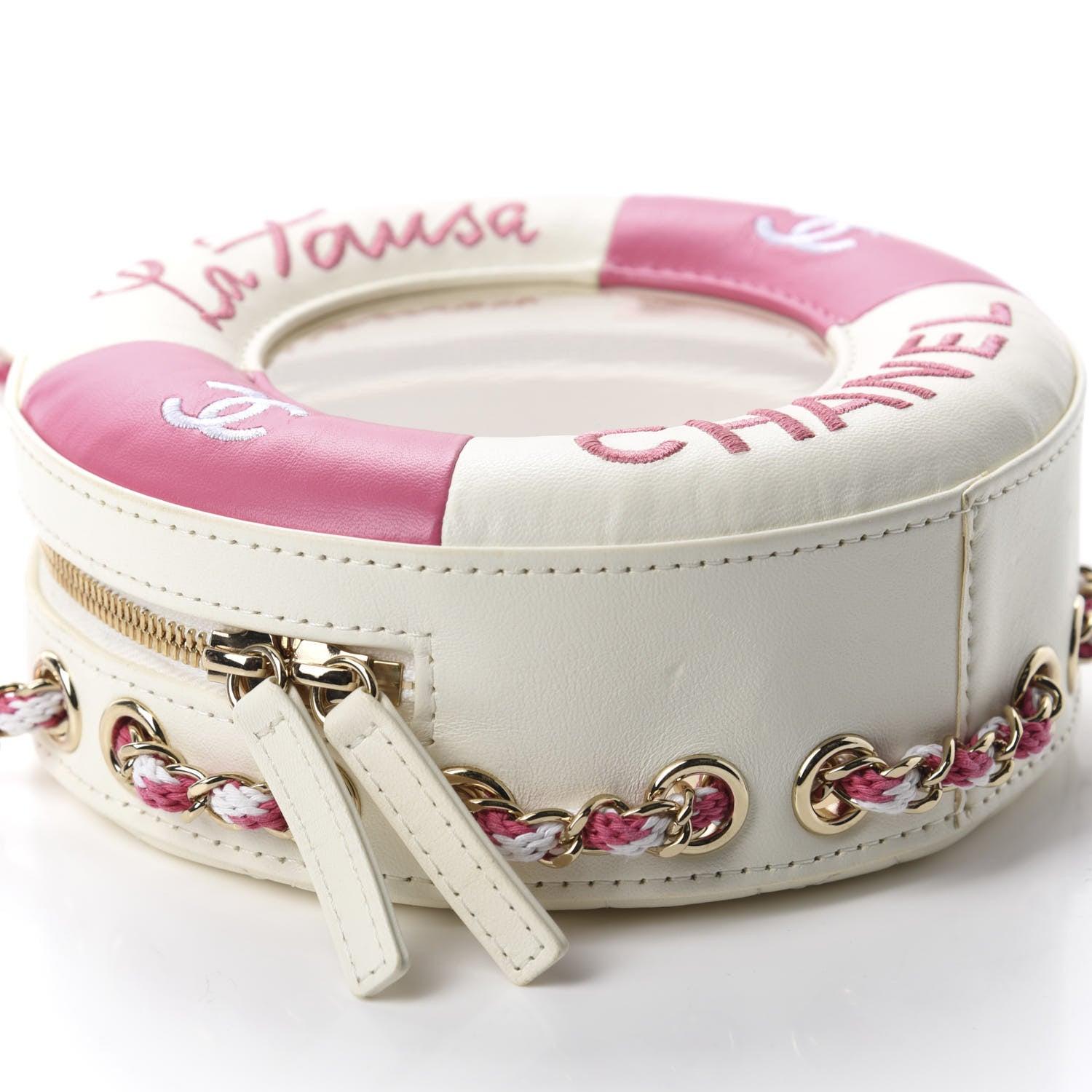 Chanel Lambskin Coco Lifesaver Round Bag Pink White 6 of 11