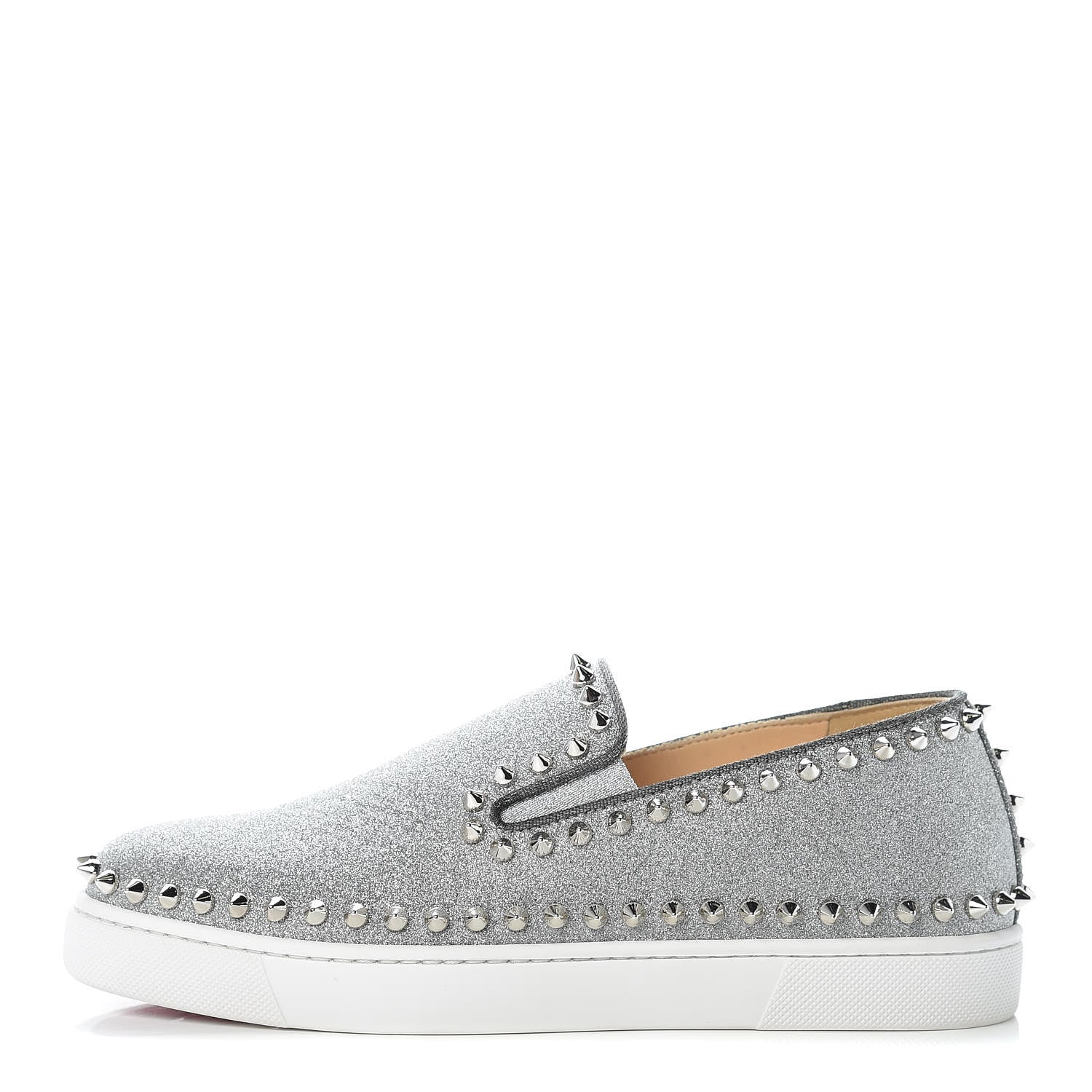 Christian Louboutin Calfskin Spikes Womens Pik Boat Glitter Sneakers 37 Silver 1 of 9
