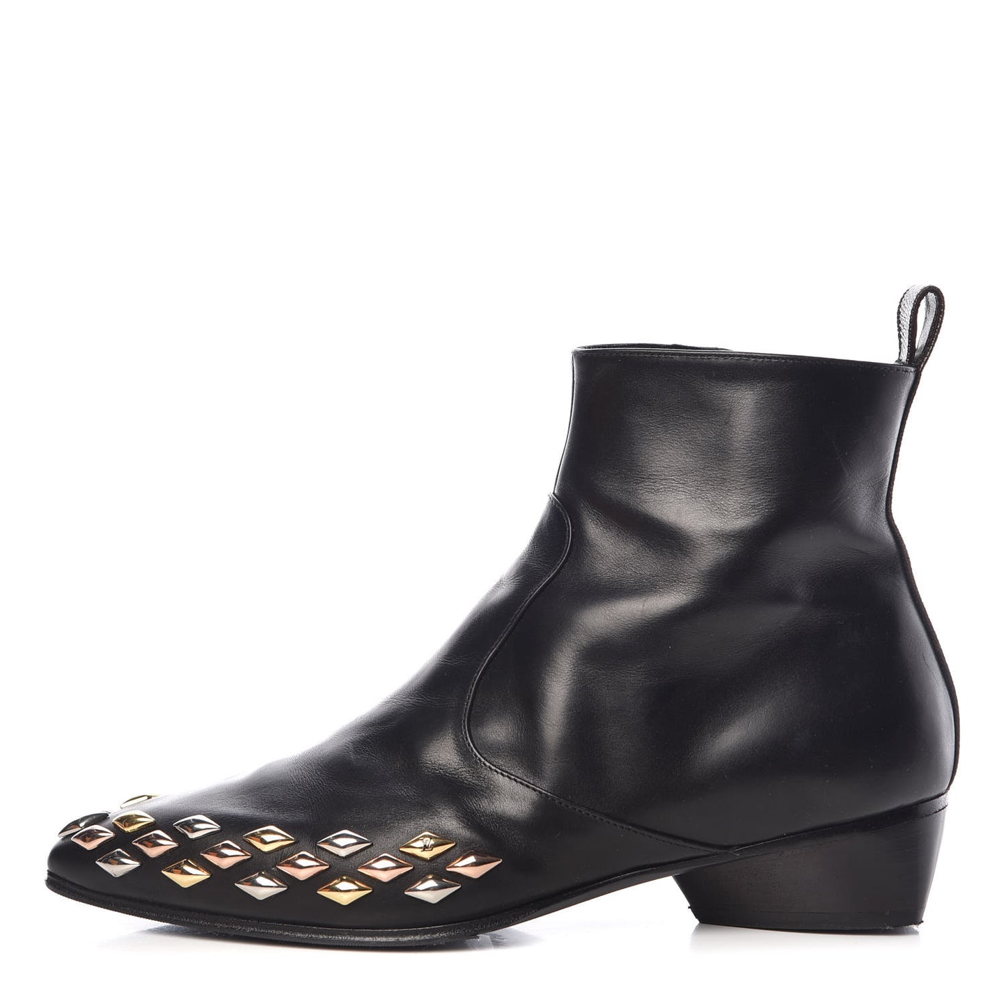 Calfskin Studded Gold Rush Flat Ankle Boots 39 Black