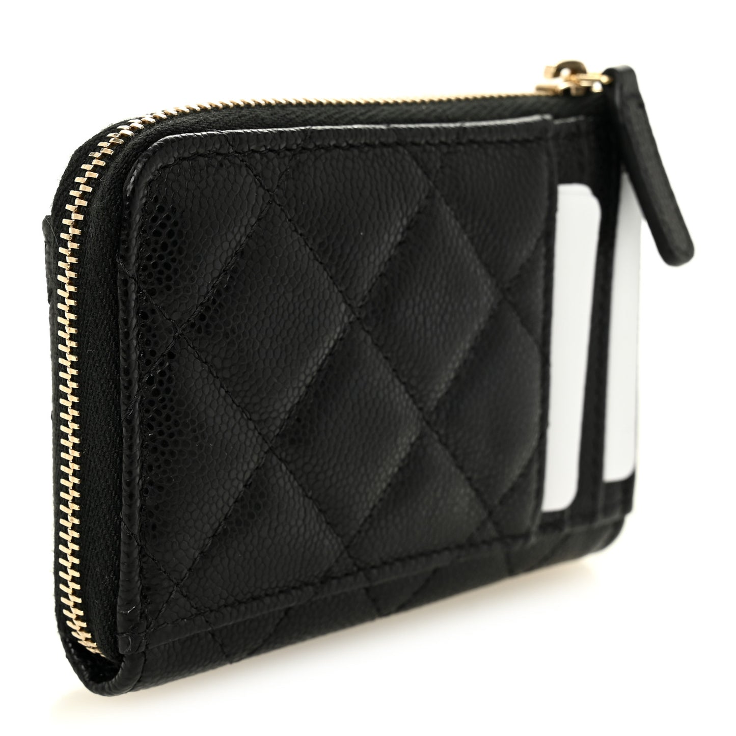Caviar Quilted Flap Zip Card Holder Black