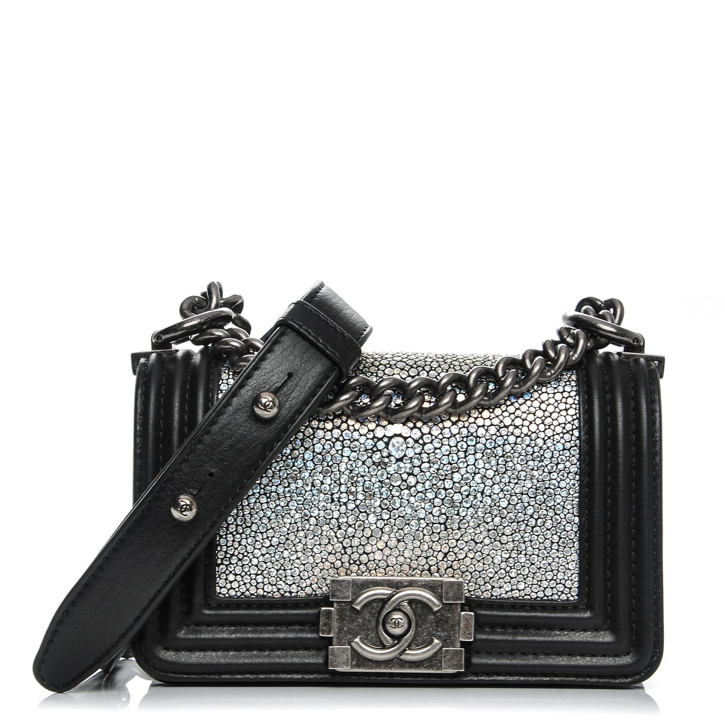 Galuchat Stingray Mini Boy Flap Black Silver