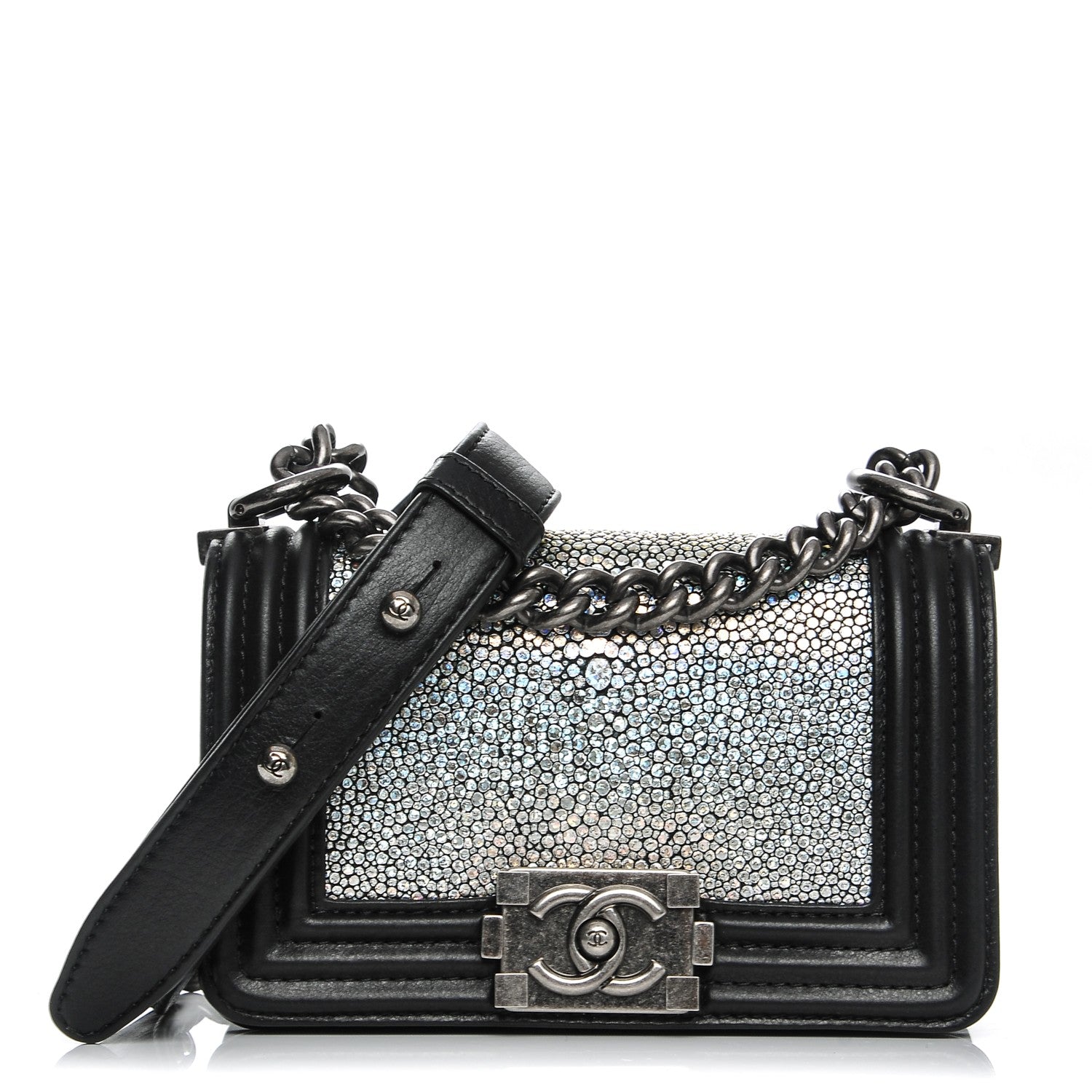 Chanel Galuchat Stingray Mini Boy Flap Black Silver 1 of 7