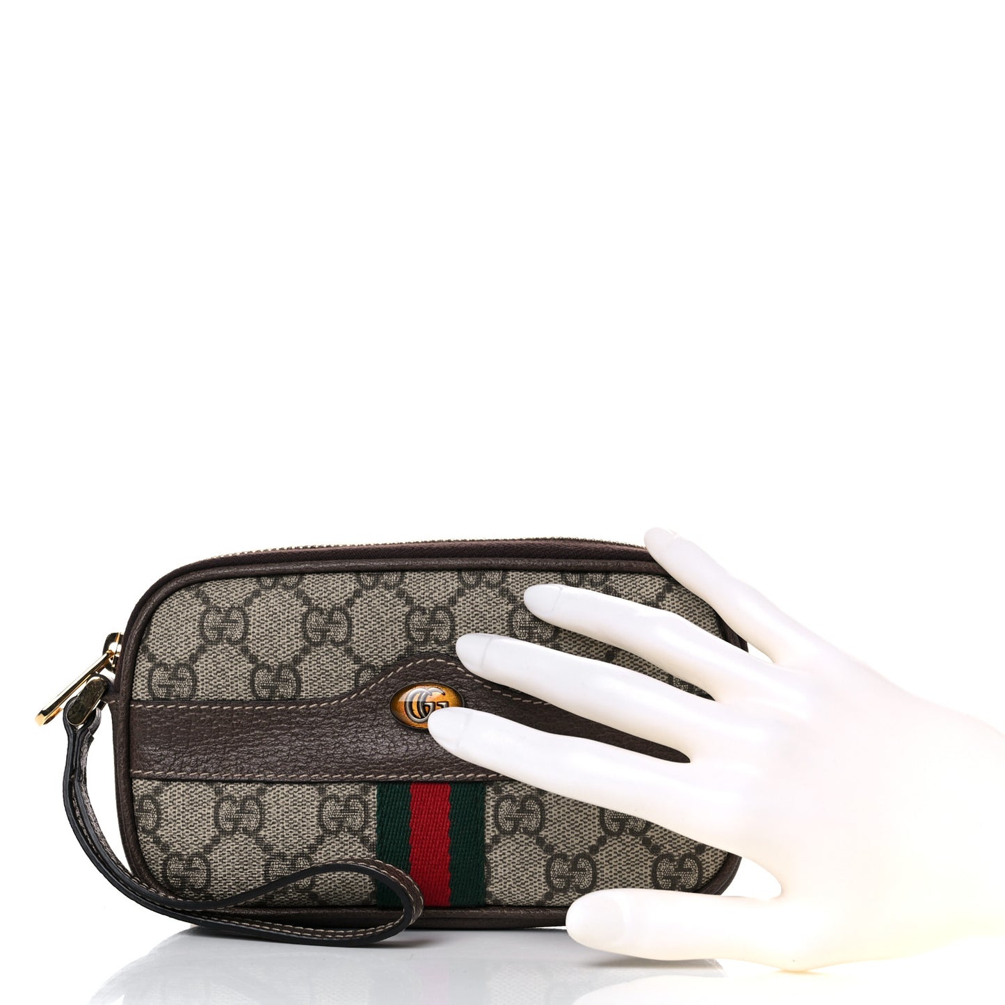GG Supreme Monogram Ophidia Phone Case Wristlet Brown