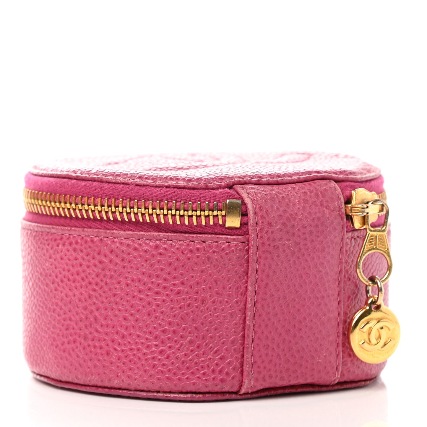 Caviar Round Jewelry Travel Case Pink