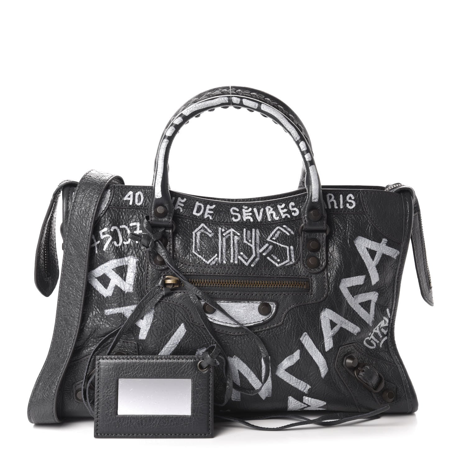 Balenciaga Agneau Arena Graffiti All Over Classic Hardware S City Gris Fossile White 1 of 10