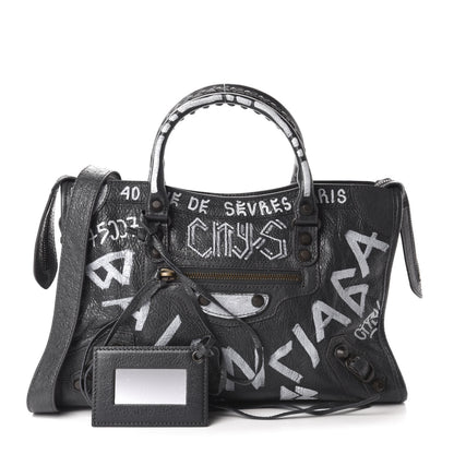 Balenciaga Agneau Arena Graffiti All Over Classic Hardware S City Gris Fossile White 1 of 10