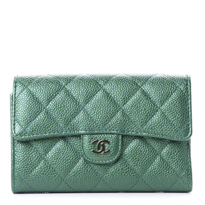 Chanel Metallic Caviar Quilted Medium Flap Wallet Green 1 of 10