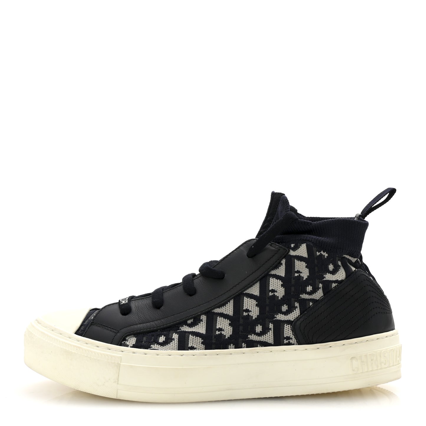 Technical Knit Calfskin Oblique Womens Walk'n Dior Mid Top Sneakers 38 Deep Blue