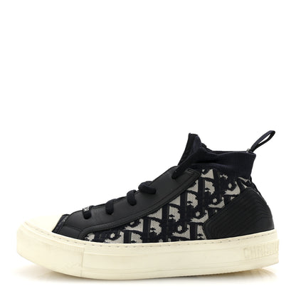 Christian Dior Technical Knit Calfskin Oblique Womens Walk'n Dior Mid Top Sneakers 38 Deep Blue 1 of 9