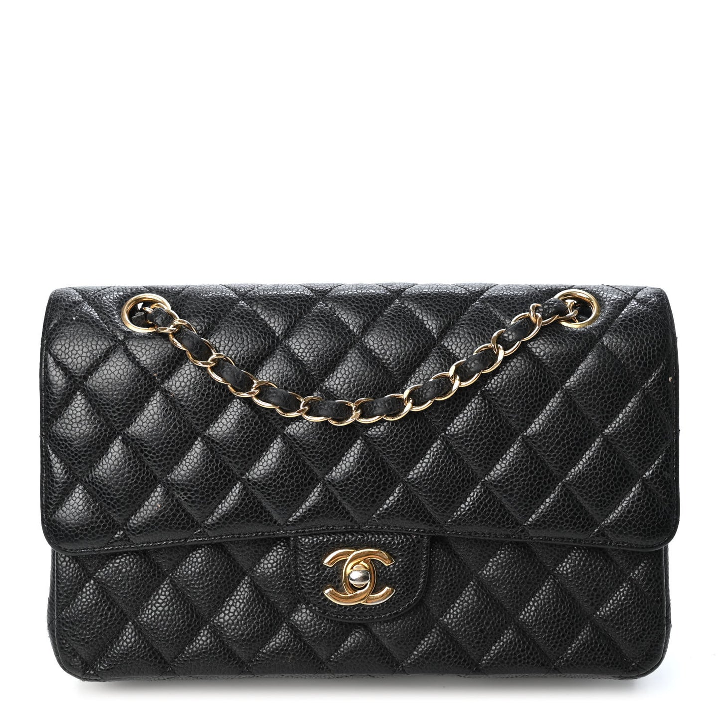 Caviar Quilted Medium Double Flap Black