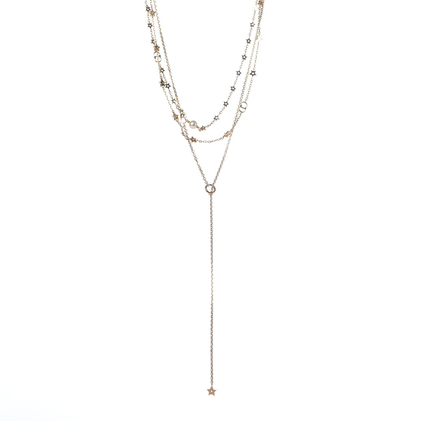 Metal Pearl CD Multi Strand Necklace Gold