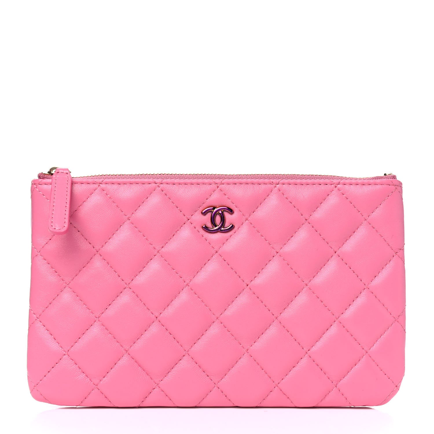 Chanel Lambskin Quilted Zipped Pouch Pink Yellow 1 of 4