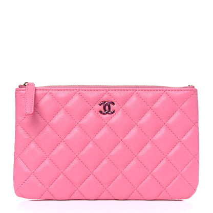 Chanel Lambskin Quilted Zipped Pouch Pink Yellow 1 of 4