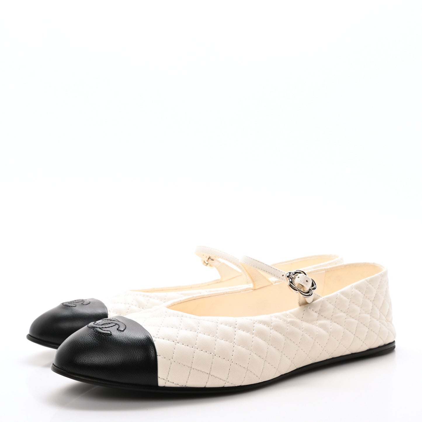 Lambskin Quilted Mary Jane Flats 41 White Black
