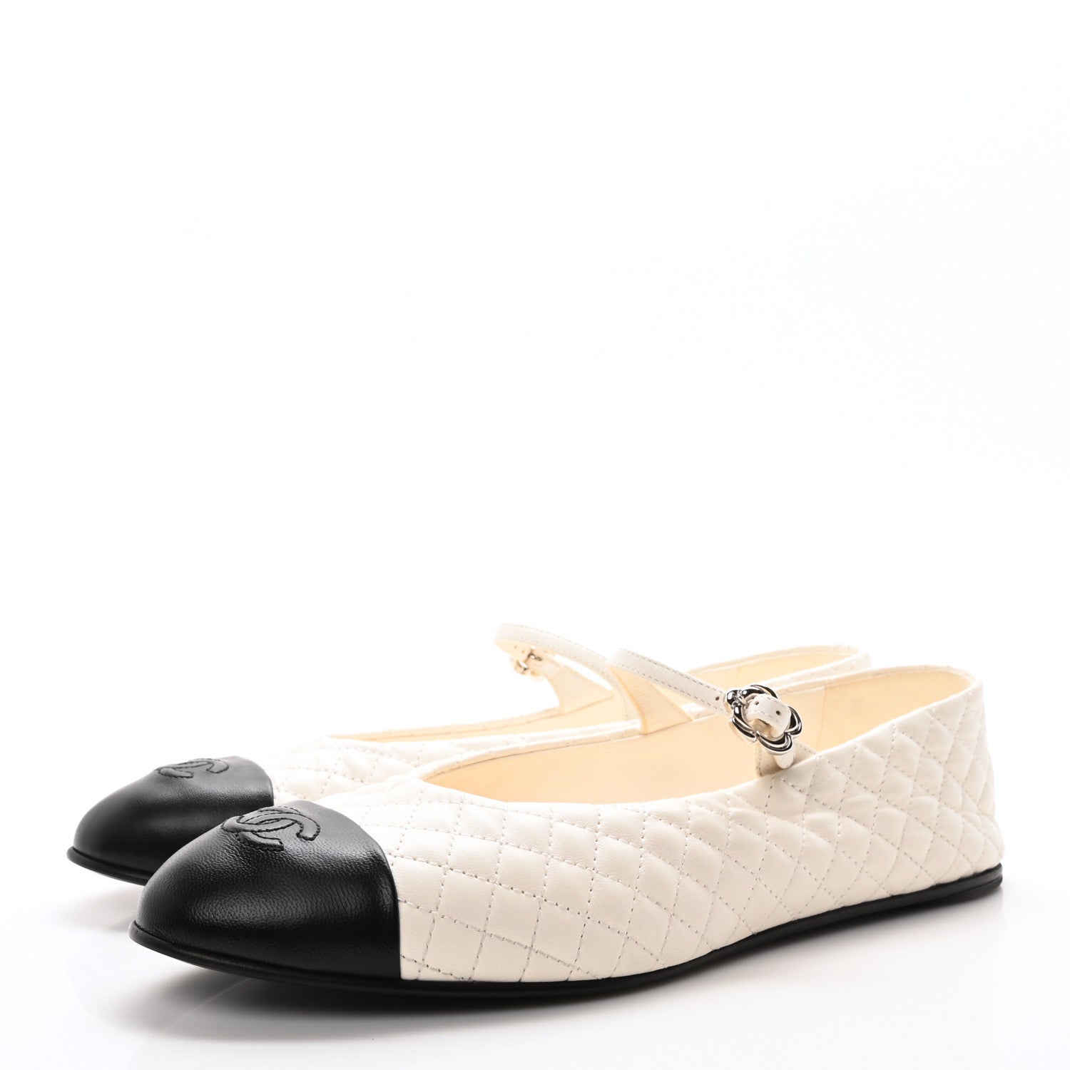 Chanel Lambskin Quilted Mary Jane Flats 41 White Black 4 of 10