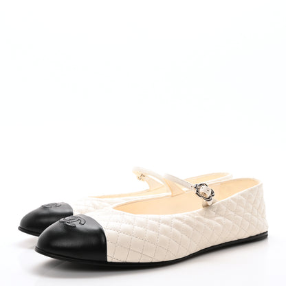 Chanel Lambskin Quilted Mary Jane Flats 41 White Black 4 of 10