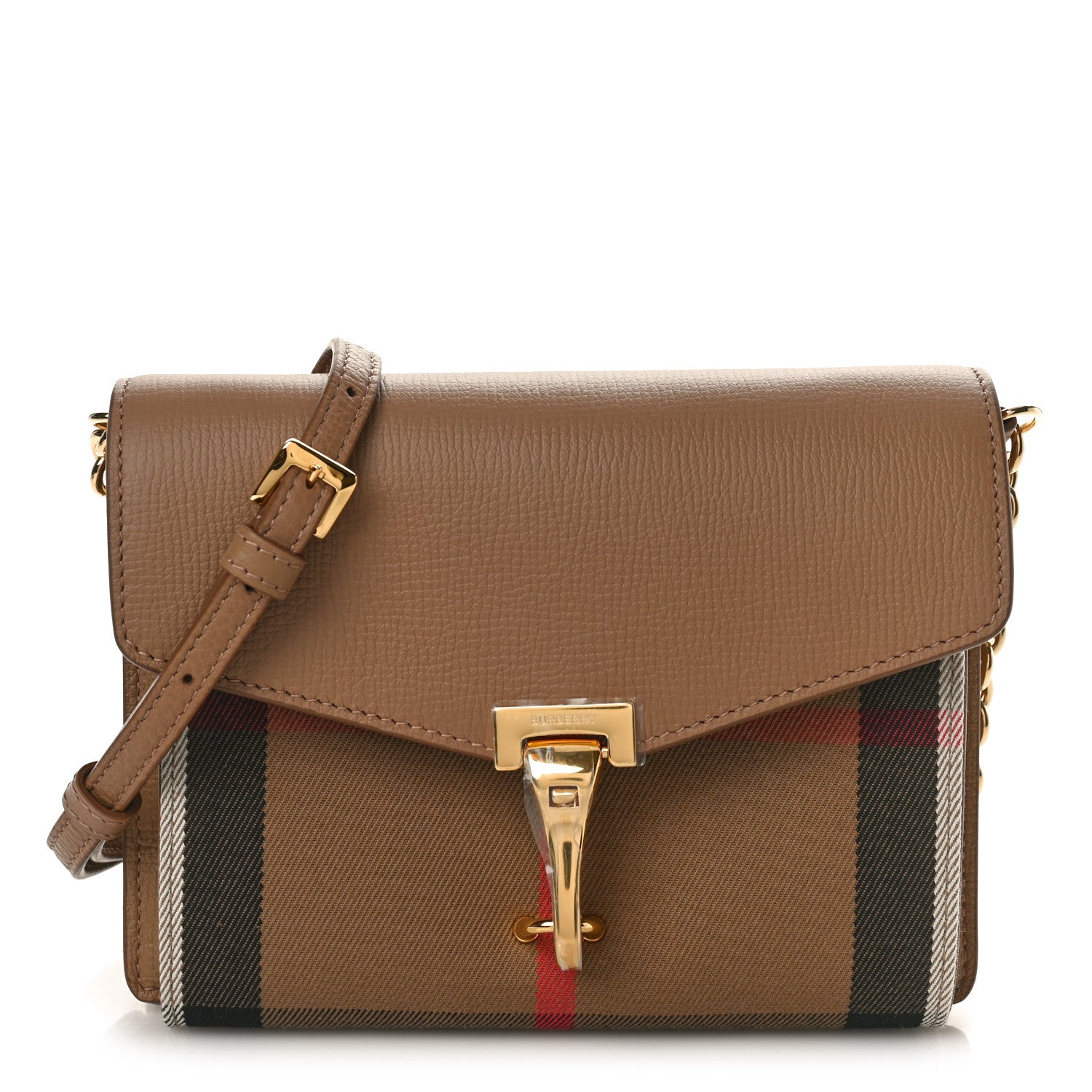 Burberry Derby Calfskin House Check Baby Macken Crossbody Bag Camel 1 of 8