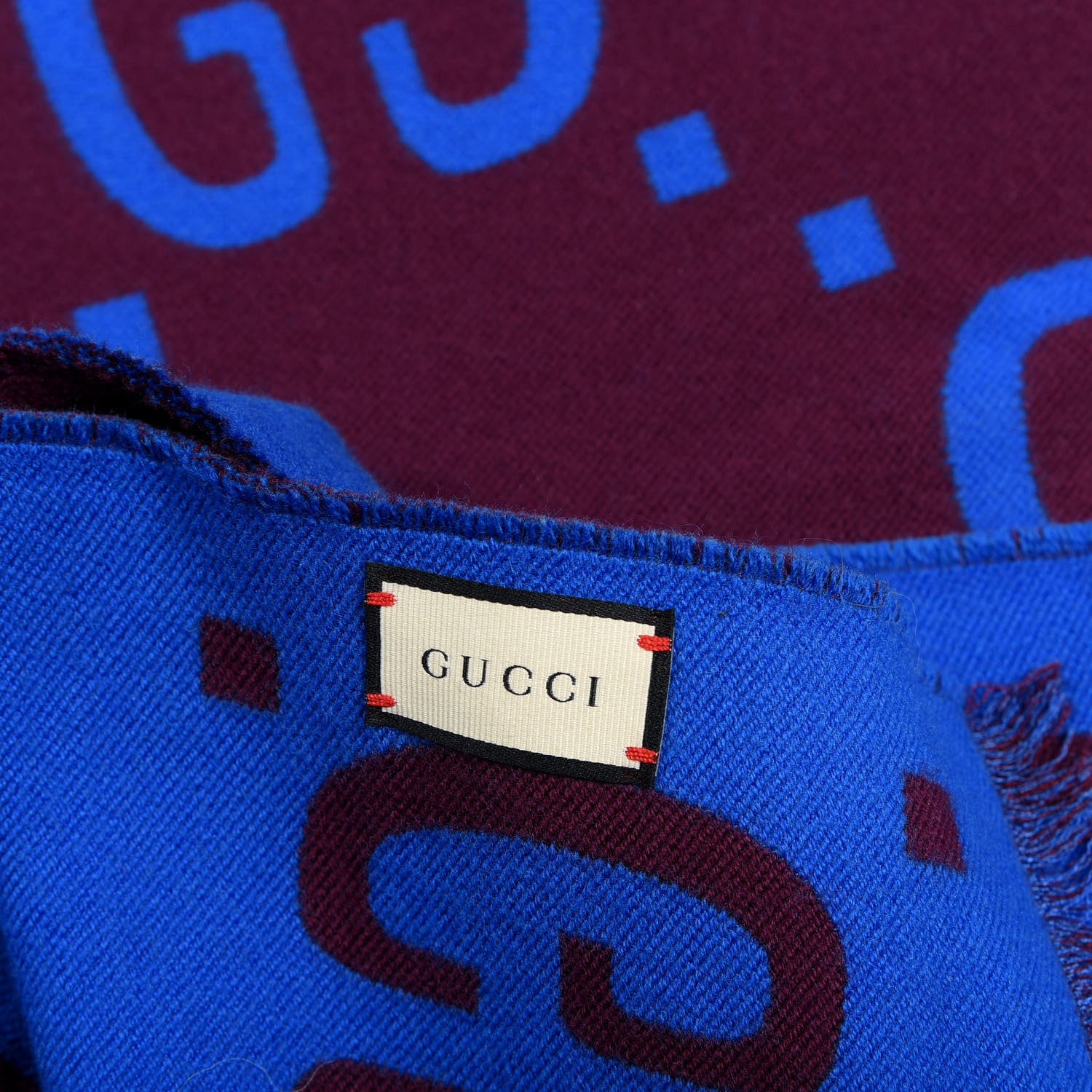 Gucci Wool Silk Monogram Jumbo GG Freedom Scarf Lacquer Blue 4 of 4