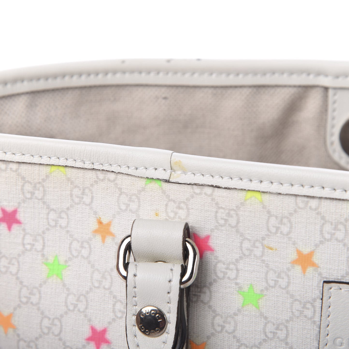 GG Supreme Monogram Stars Childrens Tote White