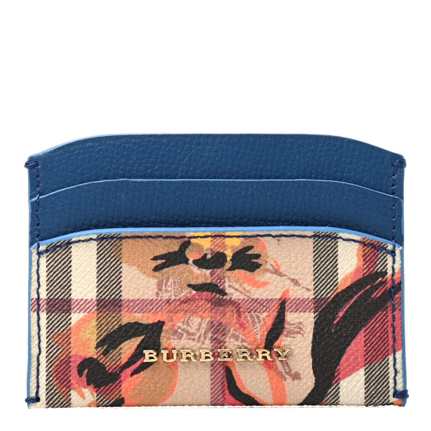 Burberry Calfskin Horseferry Check Floral Print Izzy Card Case Blue 1 of 3