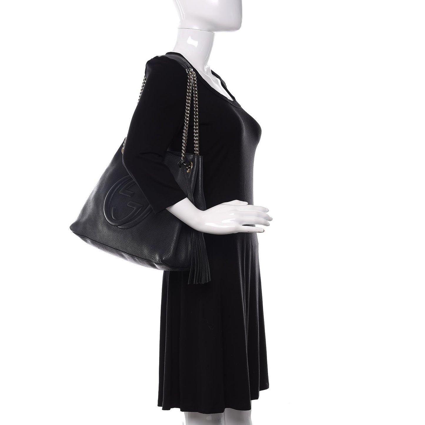 Pebbled Calfskin Medium Soho Chain Shoulder Bag Black