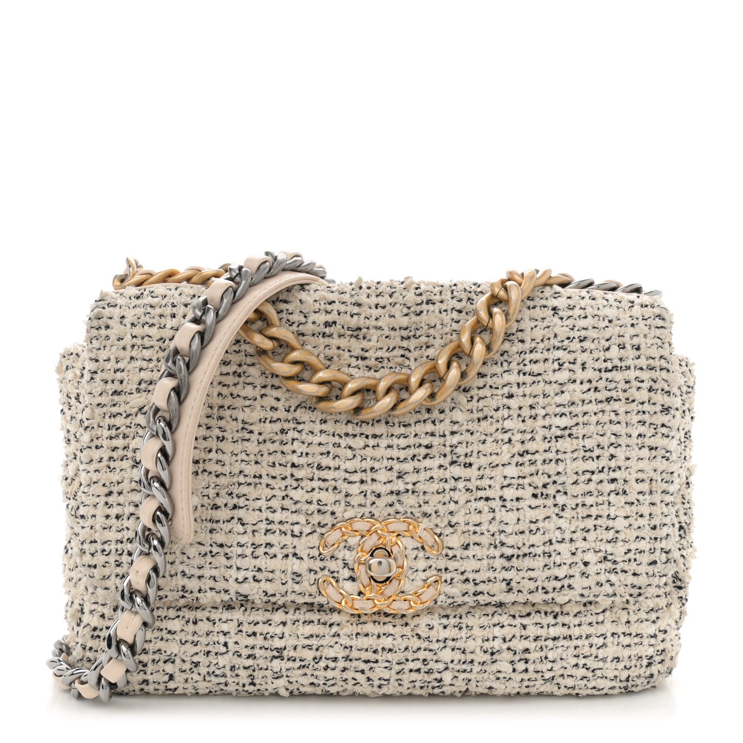 Tweed Quilted Medium Chanel 19 Flap Ecru Black